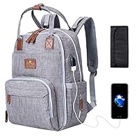 Diaper Bag Backpack, Multifunction Back Pack Maternity Baby Nappy Bags for Mom Dad Large Capacity Waterproof and Stylish with Changing Pad Strollers Laptop Pocket Grey