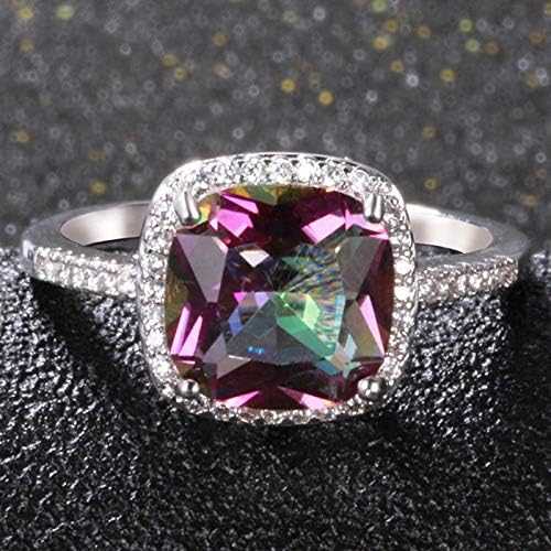 Jindamanee Shop 925 Silver 10 10 MM Mystic Topaz Gem Wedding Engagement Ring Jewelry Wholesale (9)