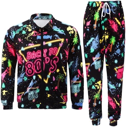 Ropa Fiesta Tematica Disfraz Años 80 Para Hombre - Traje Deportivo Retro Hip Hop Con 9 Accesorios, Ideal Para Halloween Y Fiestas Ropa Deportiva Hip Hop 9 Piezas
