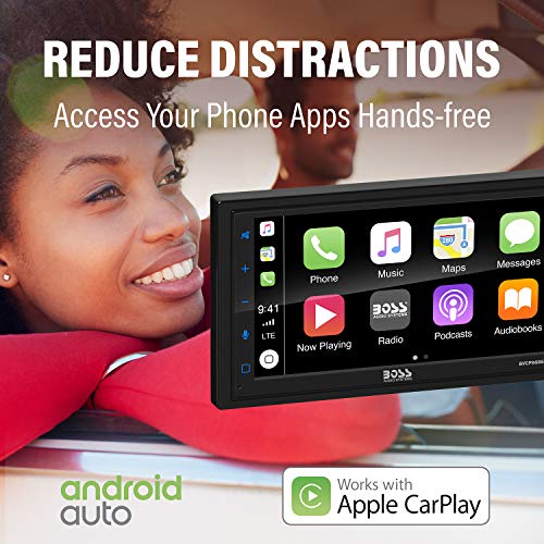 BOSS Audio Systems BVCP9685RC Apple CarPlay Android Auto Car Multimedia Player with Rearview Camera - Double-Din, 6.75 Inch LCD Touchscreen Monitor, Bluetooth, MP3, USB Port, AV Input, AM/FM Radio