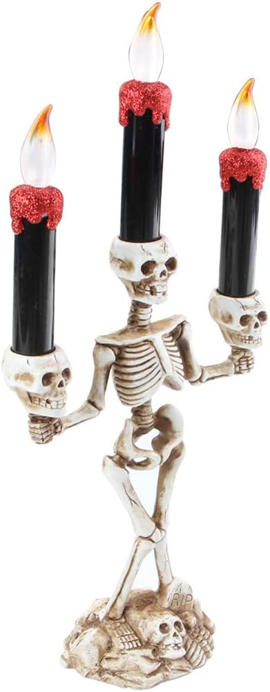 AIPINQI Halloween Candelabra Holder, Halloween Candles Holder with LED Flame Skull Carvings Halloween Decorations for Party, Indoor and Outdoor, 17x6.7in/36x17cm, Red: Home & Kitchen