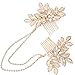 Vintage Bridal Gold leaf Hair Comb Headpiece Greek/Roman Bridal Hair Accessories for Women Wedding with Pearl Rhinestone (Gold 1)