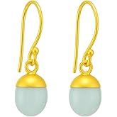 Gempires Natural Oval Gemstone Dangle Earrings Handmade Healing Crystal Jewelry Hypoallergenic Gold Plated Lightweight Dangling Earrings For Women