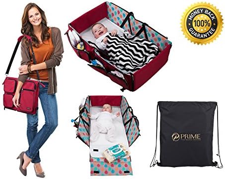 3 in 1 Travel Bassinet Diaper Bag Change Mat, Non Toxic, Waterproof Premium Quality, Lightweight, Baby Travel Crib, Stroller Handles, Bonus Free Draw-String Bag, Mulitfunctional Portable Carry Cot