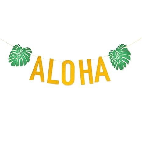 Amosfun Hawaiian Luau Party Banners Shining Monstera Decor Banner