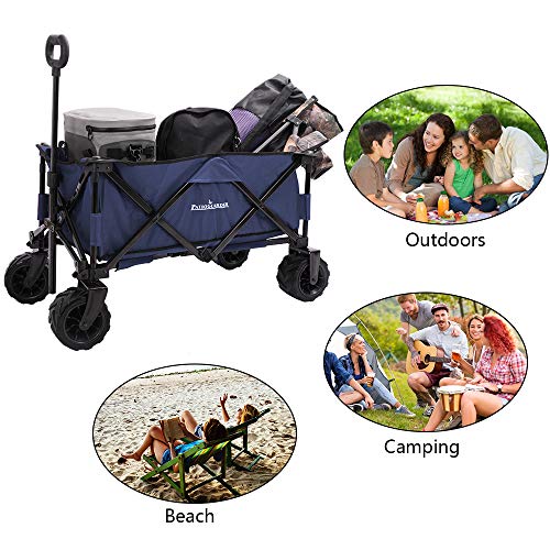 Patio Guarder Folding Collapsible Wagon Cart, All Terrain Utility Wagon, Heavy Duty Outdoor Garden Beach Wagon - Perfect Use for Camping, Shopping, Picnic, Beach, Sports, Blue - Thumbnail 4