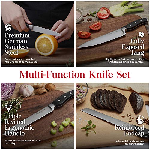 7Piece Premium Black Kitchen Knife Set with Knife Block & Dual Knife