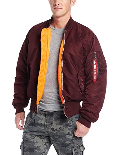 Alpha Industries Men's MA-1 Flight Bomber Jacket, Maroon, Large