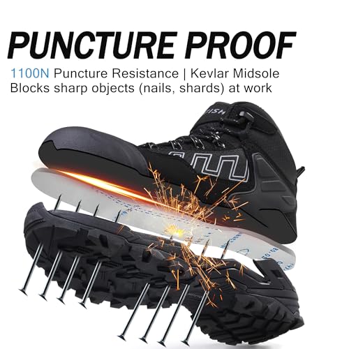 KOIFISH Botas de Seguridad para Hombre Mujer S3 Impermeable Botas de Trabajo Punta Compuesta Antideslizante Antiestático Calzado de seguridad de Caña Alta