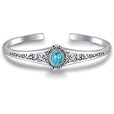 BETHZA Natural Gemstone Cuff Bangle Bracelet 925 Sterling Silver Bohemian Genuine Gemstone Cuff Bangles Jewelry Gifts for Women Mother Wife