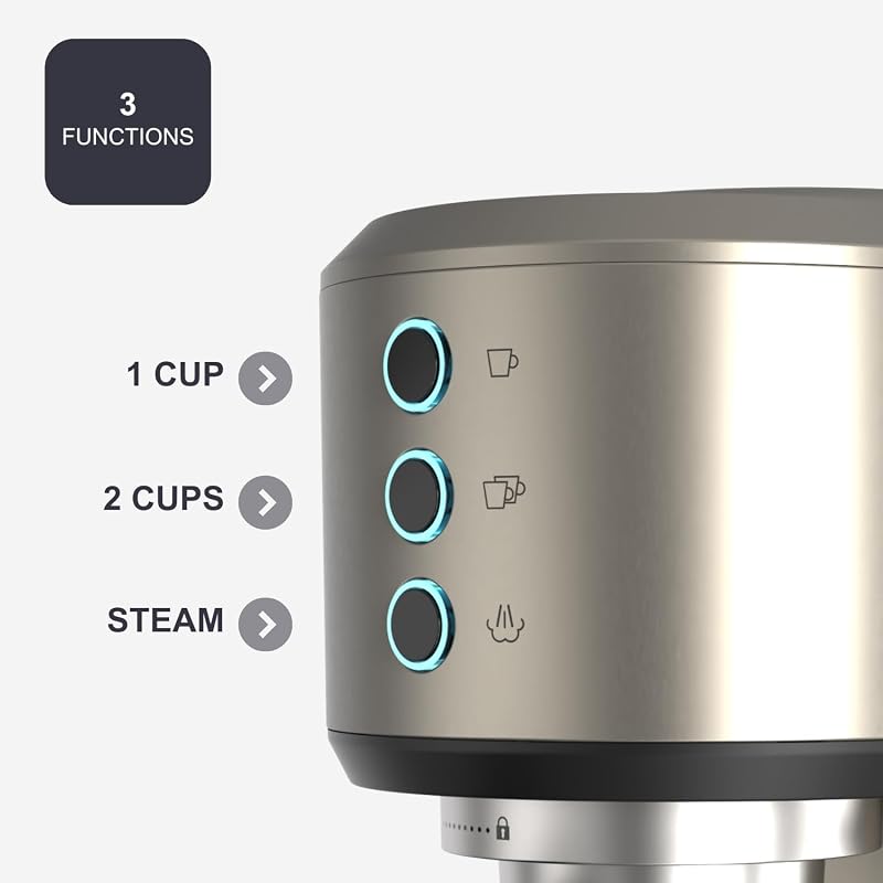 BXCO1350E - Cafetera Espresso 1350W | 20 Bar | Sistema Thermoblock | 1-2 Tazas | Vaporizador Orientable | Depósito 1L Extraíble | Bandeja Antigoteo | Calientatazas — foto 5 di 8