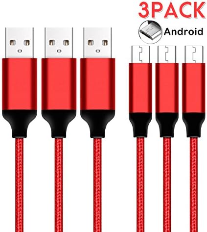 FoolHome Braided Samsung USB Cables/Android Cables - 3 Pack 6.5ft Micro USB Charging Cables for Galaxy S7/S6/, Sony, Motorola and More(Red )