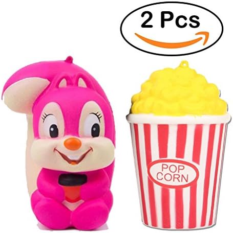 Ereon 2 Pack Squishies Squishy Toys,Slow Rising Jumbo Popcorn Cup and Squirrel Soft Scented Stress Reliever Squishy Toys Decoration Party Supplies Favors for Kids Adults