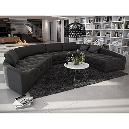 SalesFever XXL Wohn-Landschaft mit Kunstleder Bezug 380x290 cm halbrund schwarz | Retosec | Designer Eck-Sofa mit Gesteppter 