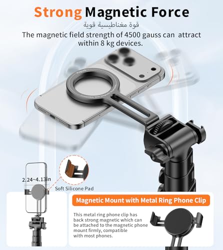 XXZU 187cm Magnetic Phone Tripod, Lightweight Monopod for Camera with Remote Control & Magnetic Phone Holder, Aluminum Tripod for Smartphone,Travel Tripod for iPhone/Android/Camera/Projector/Ringlight
