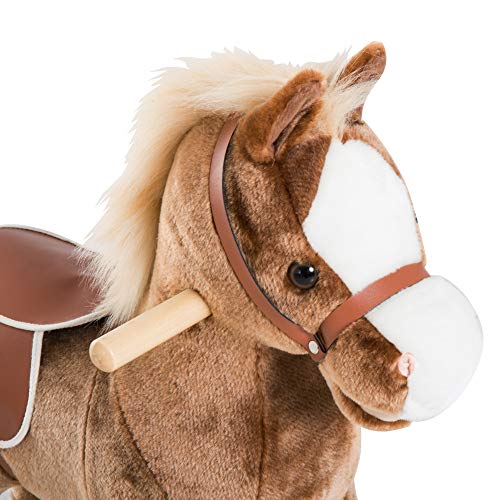 HOMCOM Schaukelpferd Baby Schaukeltier Plüsch Spielzeug Kinder Plüsch-Schaukeltier Braun L74 x B33 x H62 cm – Bild 8