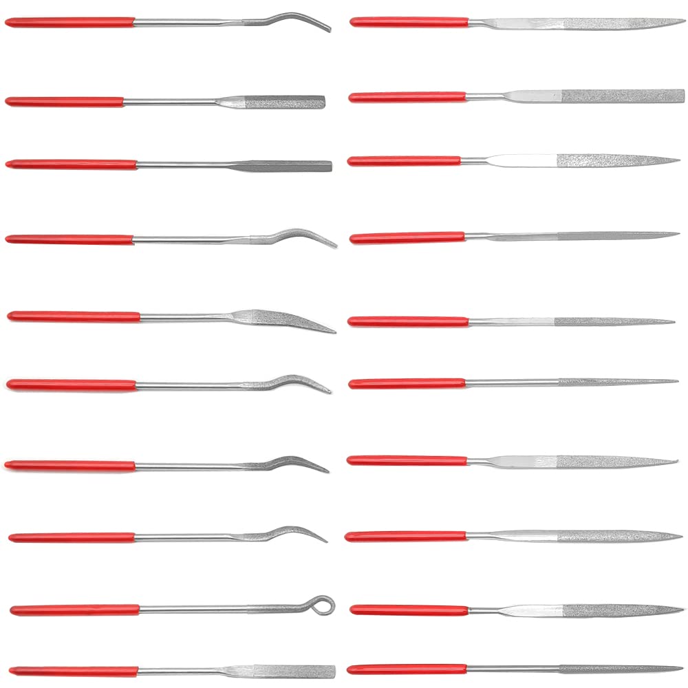 YDHfdc 20 PCS Diamond File Set Metal Files Mini Needle File Set Mini Needle Files for Jewelry Metal Glass Stone Grinding, Polishing and Engraving (3x140mm)