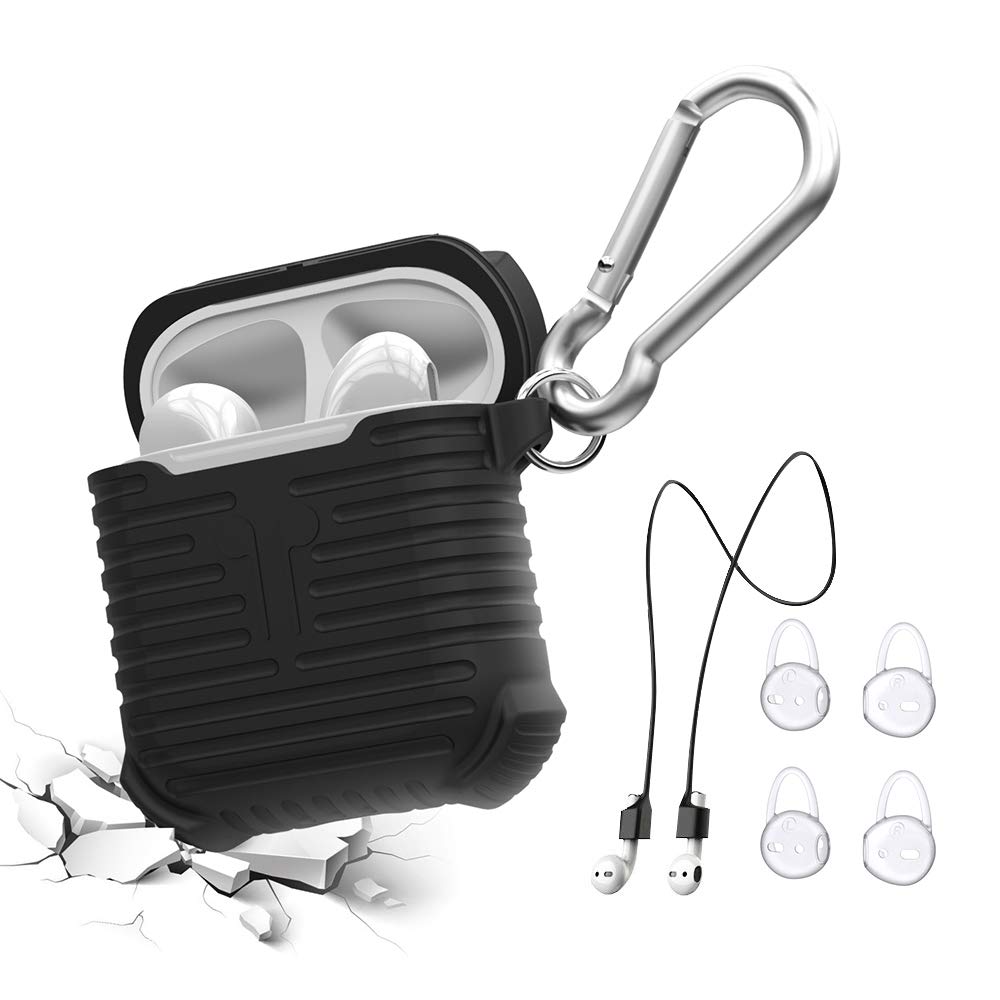 AirPods Case, AirPods Silicone Cover and Skin-Soft Silicone Case Shock Proof Dust/Dirt Proof case for Apple AirPods Charging Case MeanLove (Black)