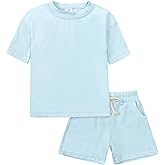 BACKID Toddler Boy Summer Outfits 3T 4T 5T Boys Clothes Kids Solid Shorts Set Cotton 2 Piece Clothing Sets