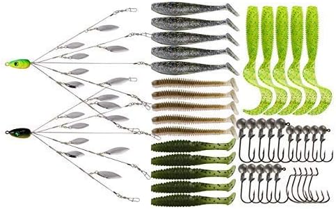 5 Arms Alabama Umbrella Rig Fishing Ultralight Tripod Bass Lures Bait Kit Junior Ultralight Willow Blade Multi-Lure Rig (8 Blade kit (43pcs))