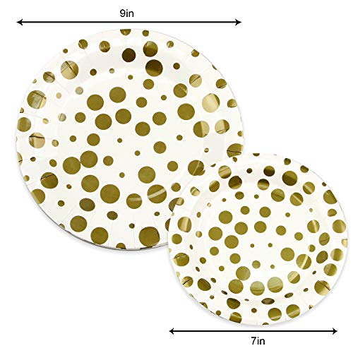 201 Piece Gold Dot/Polka Dot Party Supplies Set for 50, Including Plates, Cups, Napkins and Tablecloth - Thumbnail 3