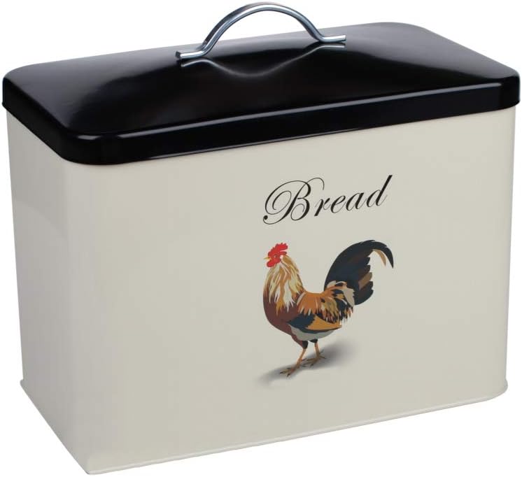 Extra Large Bread Bin Cockerel Cream & Black Bread Loaf Canister Farm