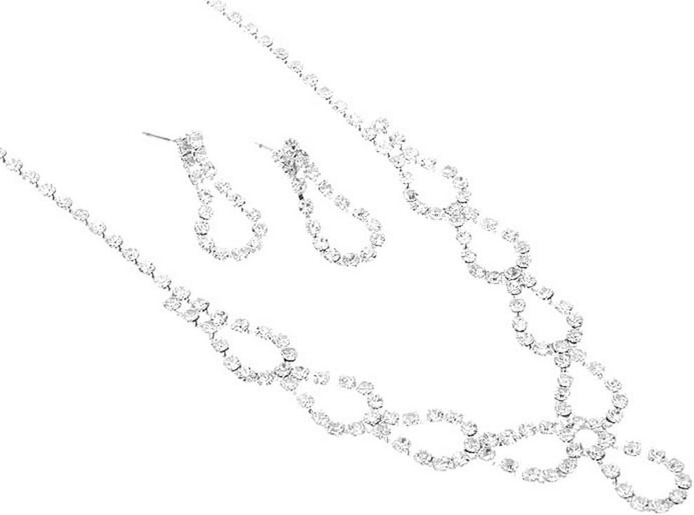 Danity and Chic Teardrop loops Rhinestone Bridal Bridesmaid Necklace Earring Set