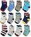 Deluxe Non Skid Anti Slip Slipper Cotton Crew Socks With Grips For Baby Toddler Boys (3-9 Months, 12-pairs/assorted)