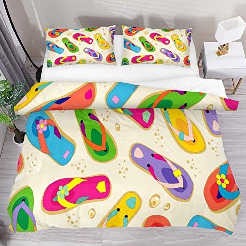 掛け布団カバーセット イエロー カラフル フリップフロップ 掛け布団 寝具セット ソフト 3ピース ツインサイズ 枕カバー2枚付き ティーンズ 79 男の子 X Twin 女の子 29 特価 In 子供 Xinming3 19 59