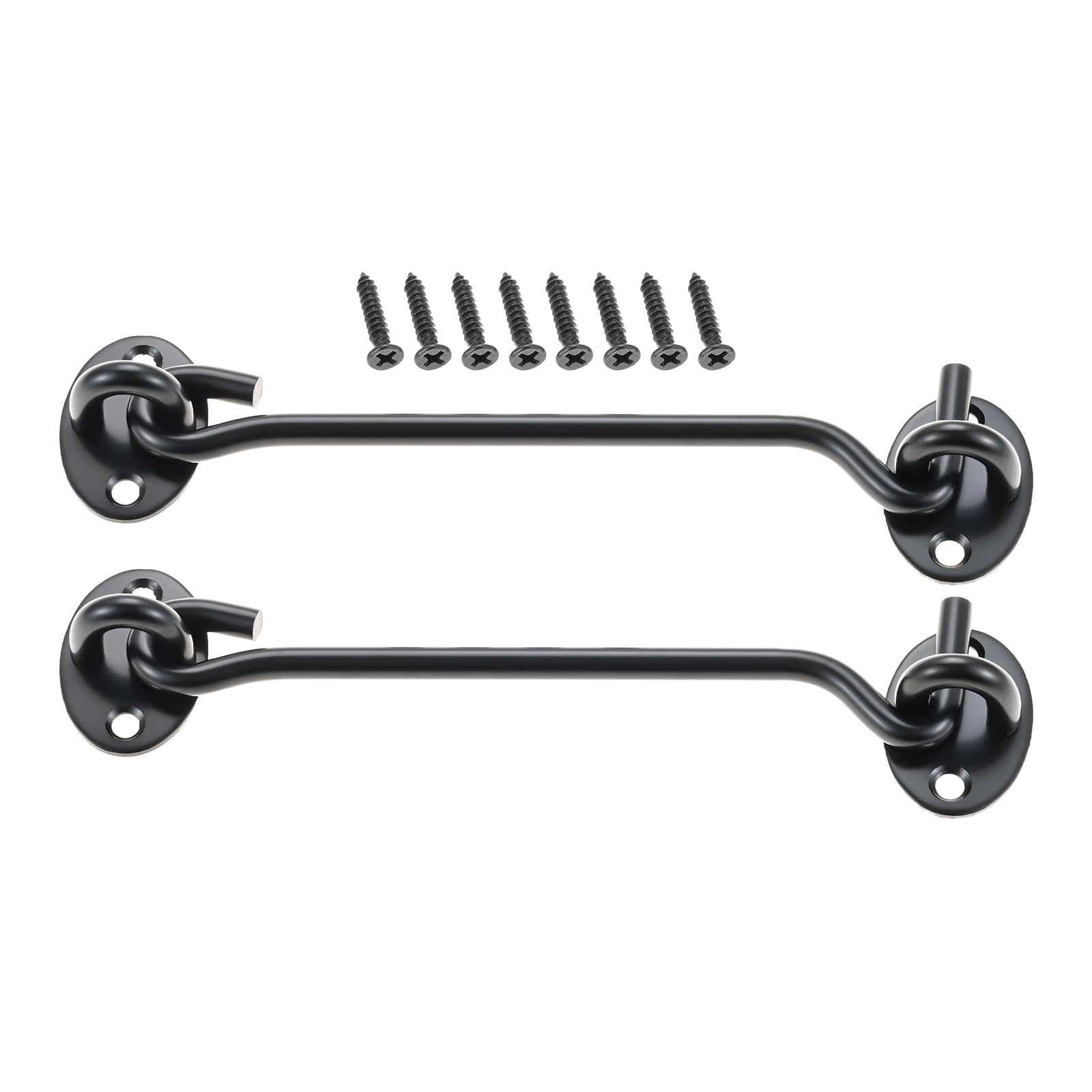 Cabin Hook Gate Hook Lock Black,150mm Stainless Steel Heavy Duty Gate Latch, Hook and Eye Latch 6Inch for Garage,Shed Door,Window 2Pcs