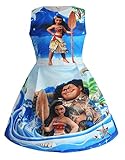 KIDHF Moana Little Girls Printed Princess Dress Cartoon (100/3-4Y, Blue)