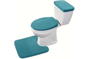 Madeals Memory Foam Toilet Mat and lid Cover Set with Toilet Tank Cover 3 Piece Toilet Set Teal