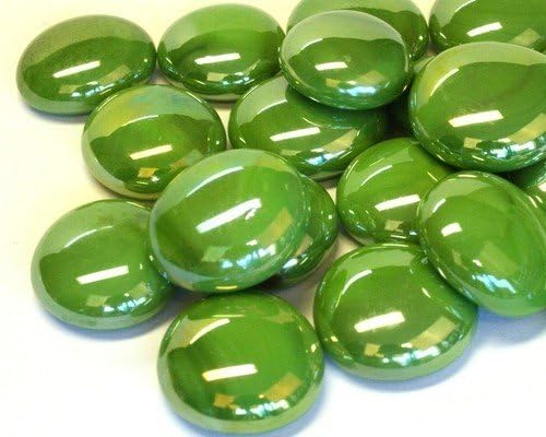 100 Glass Round Gems Pebbles Nuggets Mosaic Tiles Green Opalescent 13-18mm