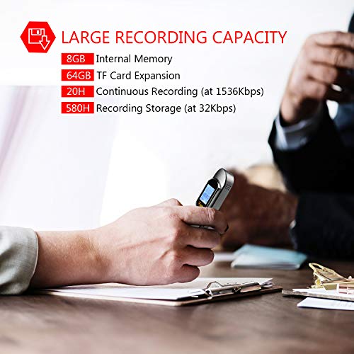 Digital Voice Recorder, 8GB 1536 Kbps Voice Recorder with MP3 Player, 64GB TF Card Extend Voice Activated Recorder with Rechargeable, Password Protection, A-B Repeat for Meetings, Lectures, Interviews - Thumbnail 4