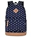 Unisex Packable Lightweight Canvas College Backpacks Travel Hiking Laptop Backpack Rucksack Schoolbags School Book bag Daypack (Navy Blue Polka Dot)