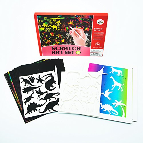Jar Melo Combo Scratch Art Set: 26 Boards, 4 Stencil Sheet, 1 Stylus Tools, 2 Frames; Rainbow Scratch Pad Scratchboard Art Set for Kids