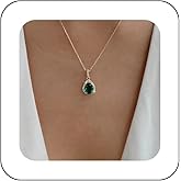 Andelaisi Boho Vintage Rhinestone Green Crystal Pendant Necklace Choker - Gold Teardrop Emerald Necklace Jewelry for Women