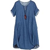 LaovanIn Women's Plus Size Tunic Dress Summer Cotton Linen T Shirt Knee-Length Dresses