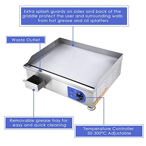 WeChef Electric Countertop 24" Griddle Stainless Steel Flat Grill Hot Plate Adjustable Temperature Restaurant Equipment