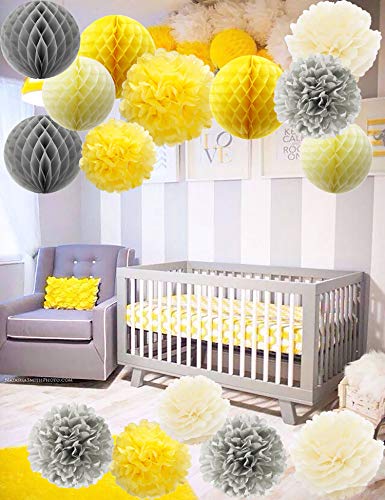 Furuix Yellow Grey Elephant Baby Shower Decorations Gray And