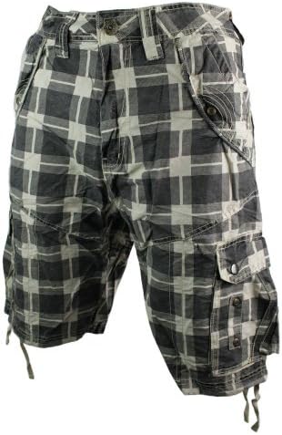 mens beige blue cargo combat shorts pocket black checked design summer casual