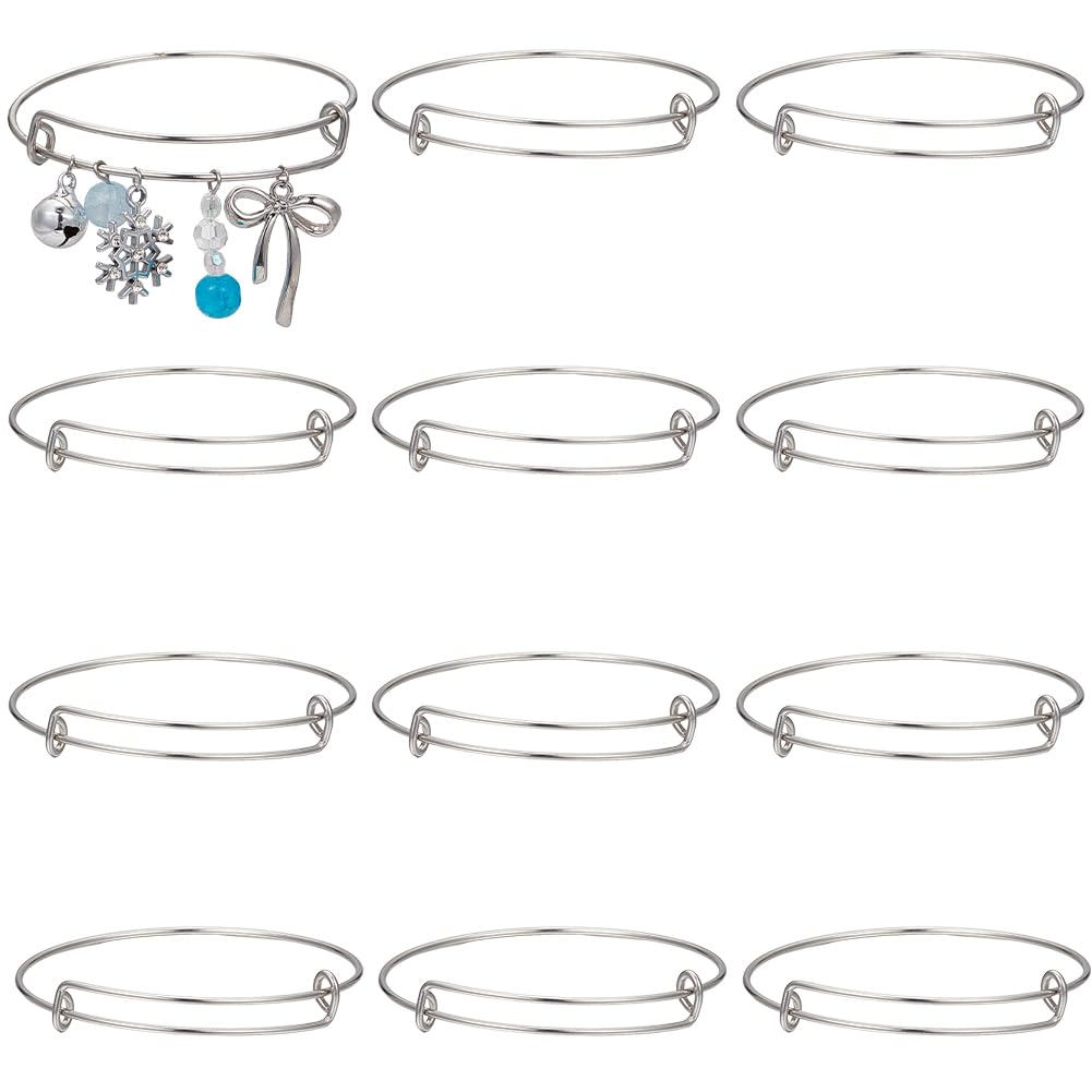 SUNNYCLUE 12Pcs Expandable Bangle Bracelets Wire Bangle Bracelet 304 Stainless Steel Wire Bracelet Expandable Blank Bangle Bracelets Adjustable Wire Bracelets for jewellery Making DIY Bracelet