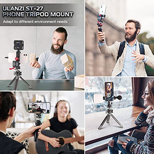 ULANZI ST-27 Aluminum Phone Tripod Mount w/ 3 Cold Shoes, Arca-Swiss Cell Phone Tripod Mount Adapter w/ 3 1/4" Interfaces, 360° Adjustable Tripod Bracket Holder