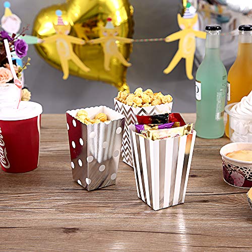 CLAIREBOX Popcorn Boxes Silver Stamping Trio Polka Dot, Chevron, and Striped Assorted Designs - Movie Theater Night, Festivals, Wedding Favors (30 Boxes) - Thumbnail 5