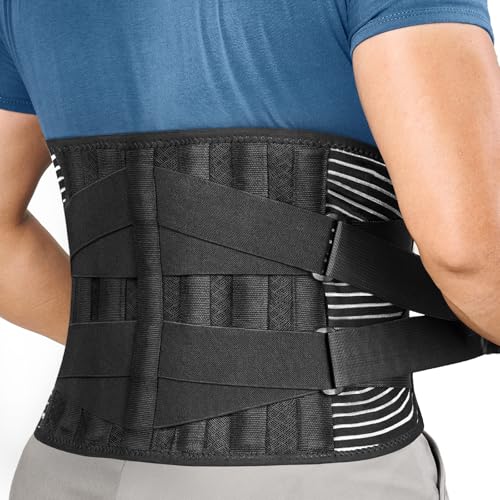 FREETOO Lumbar Support Belt, Lumbar Support and Back Pain Relief, 4 Springs, Double Adjustable Strap for Men and Women, XL, Black