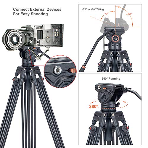 Cayer BV30 Heavy Duty Video Tripod, 64 inches Professional Aluminum Tripod Leg with K3 Fluid Head, Mid-Level Spreader, Max Loading 13.2 LB, 360 Degree Fluid Head for DSLR Camcorder Camera