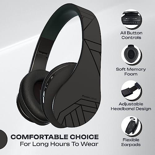 PowerLocus Bluetooth Over-Ear Headphones, Wireless Stereo Foldable Headphones Wireless and Wired Headsets with Built-in Mic, Micro SD/TF, FM for iPhone/Samsung/iPad/PC - Black