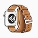 Apple Watch Band 38/42mm Leather Double Tour iwatch Strap Replacement Band with Stainless steel Adpter Clasp for Iphone Watch Series 3 Series 2 Series 1,Sport Edition ,Men Women (Brown, 42mm)