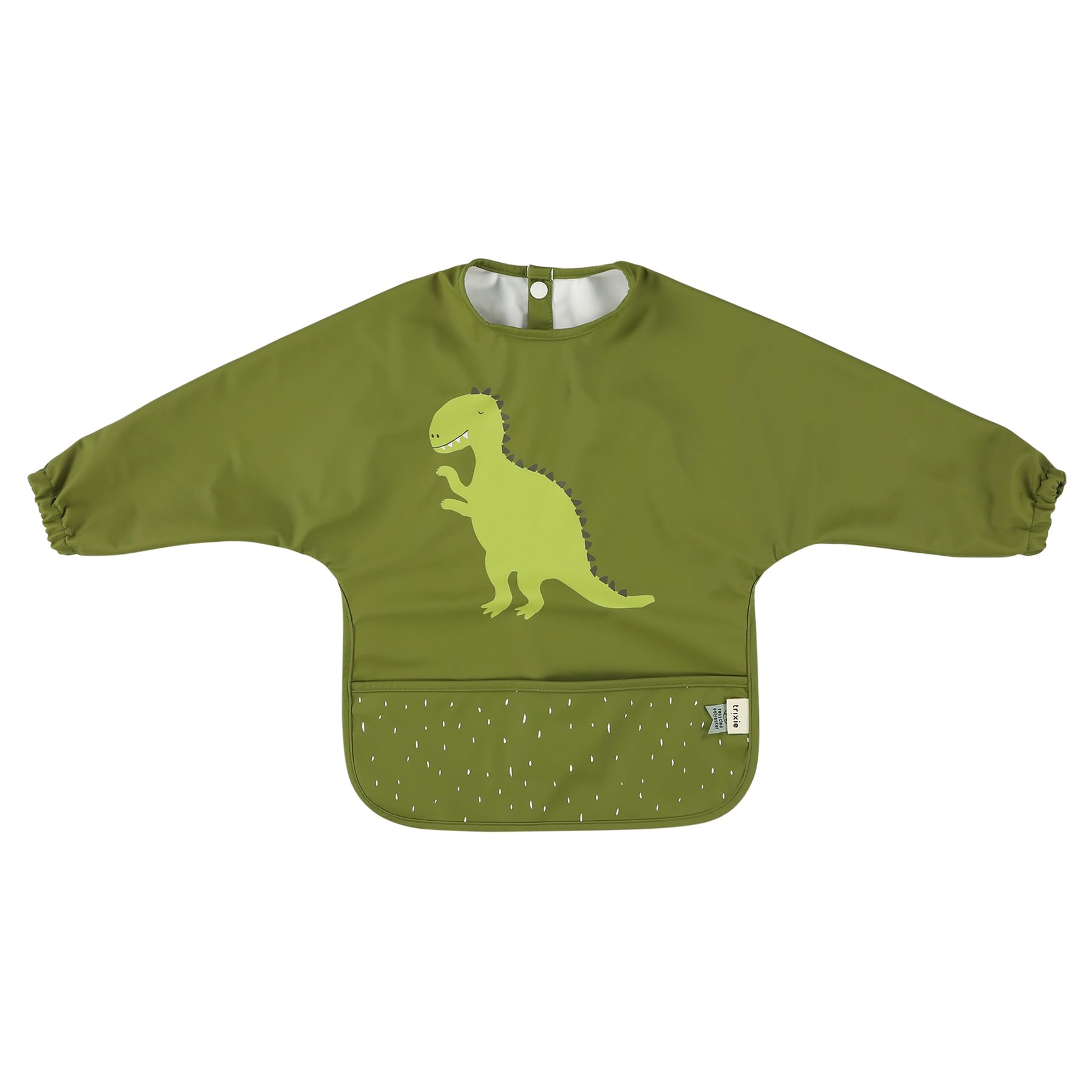 Trixie Long Sleeve Bib - Mr. Dino - Mealtime Essential - 6m+ - Waterproof Bib - OEKO-TEX-Certified - Green
