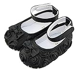 ChineOn Cute Newborn Infant Toddler Girl Baby Rose Style Soft Warm Princess Floral Shoes Cack(Black: 11cm)